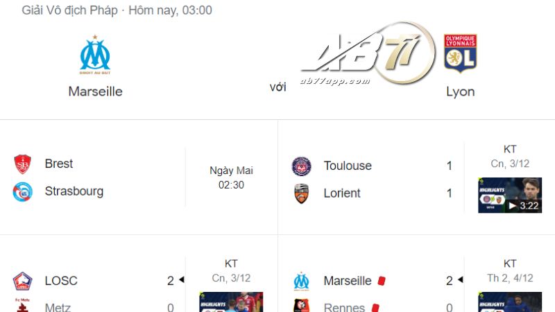 Lịch thi đấu chung của Ligue1